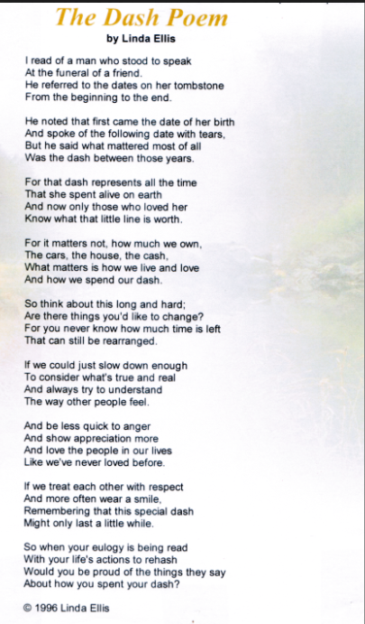 My host parents read me this poem when I told them about this. The poem touched my heart and brought tears to my eyes.